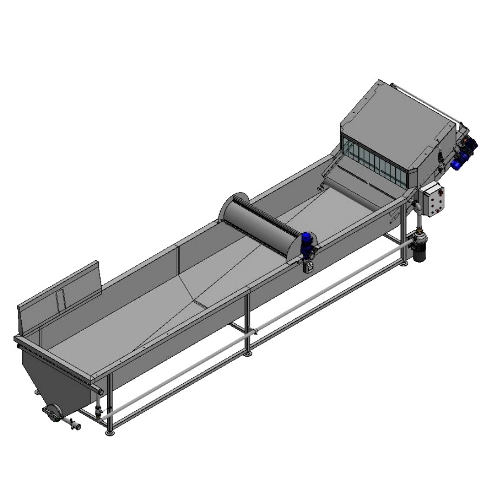 Washing and discharge tank for apples for juice and distillate production