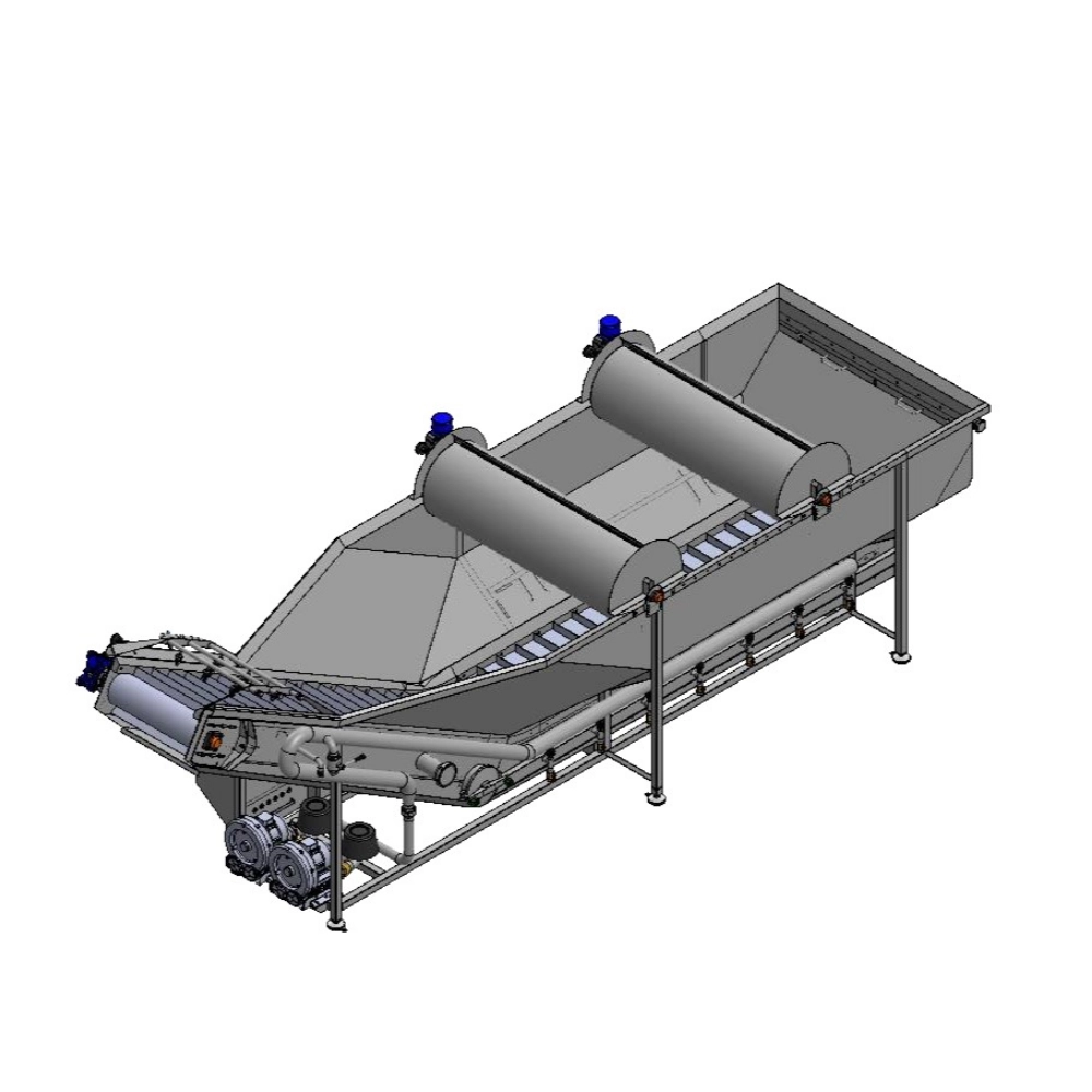 Bubble washing tank for frozen vegetable cubes to be packaged and openable for sanitation