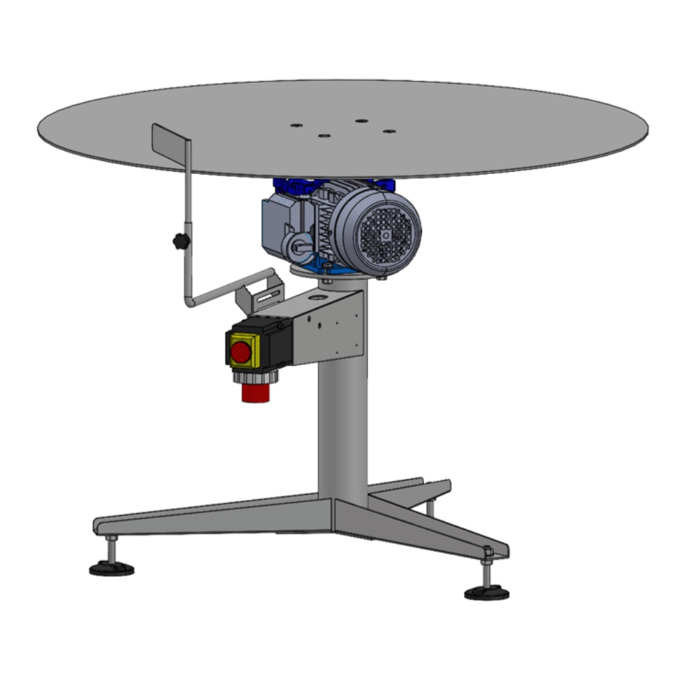 Mesa giratoria de acero inoxidable con velocidad ajustable para descarga y acumulación de pequeños frutos