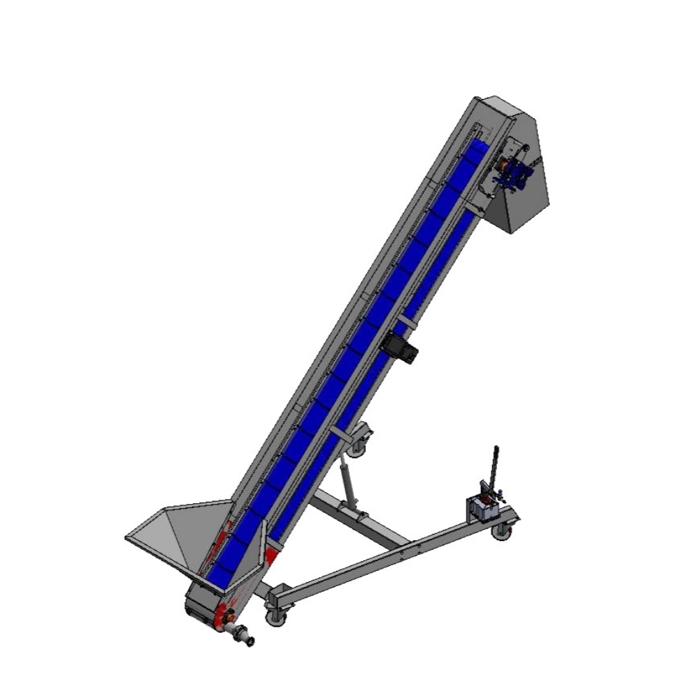 Elevator belt with containment sides and loading hopper for grain product management